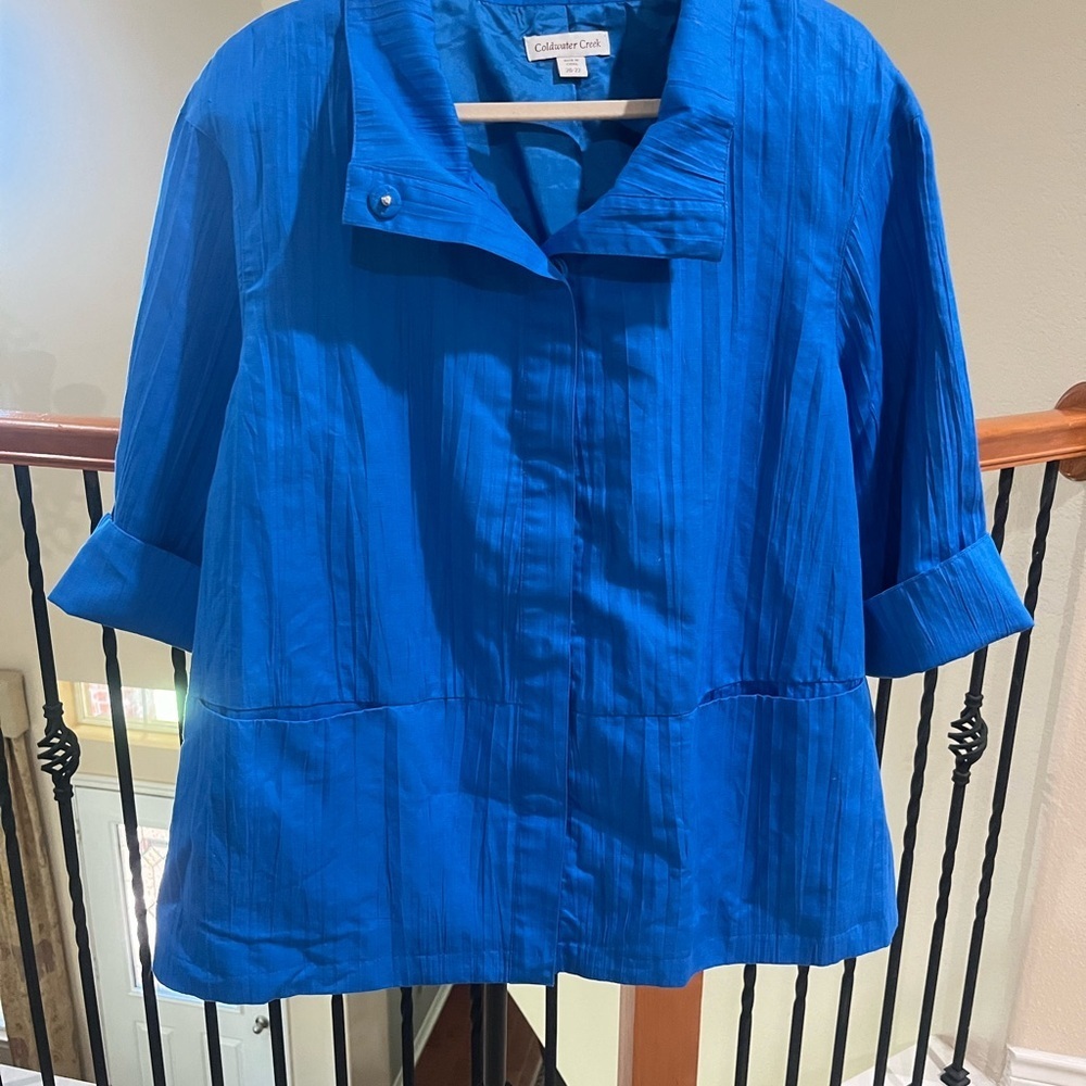 Coldwater Creek Blue COTTON LINEN BLEND, SNAP FRONT MOMCORE JACKET SIZE 20–22